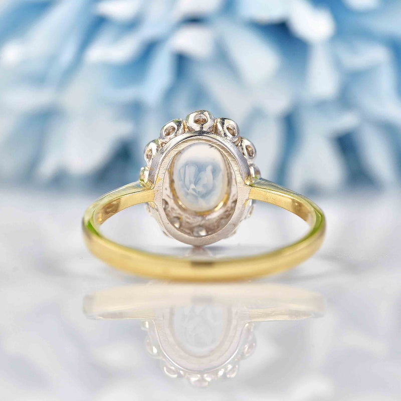 Water Drop Moonstone Ring Diamond Halo European and American Fashion Rings  18K White Gold Jewelry for Women