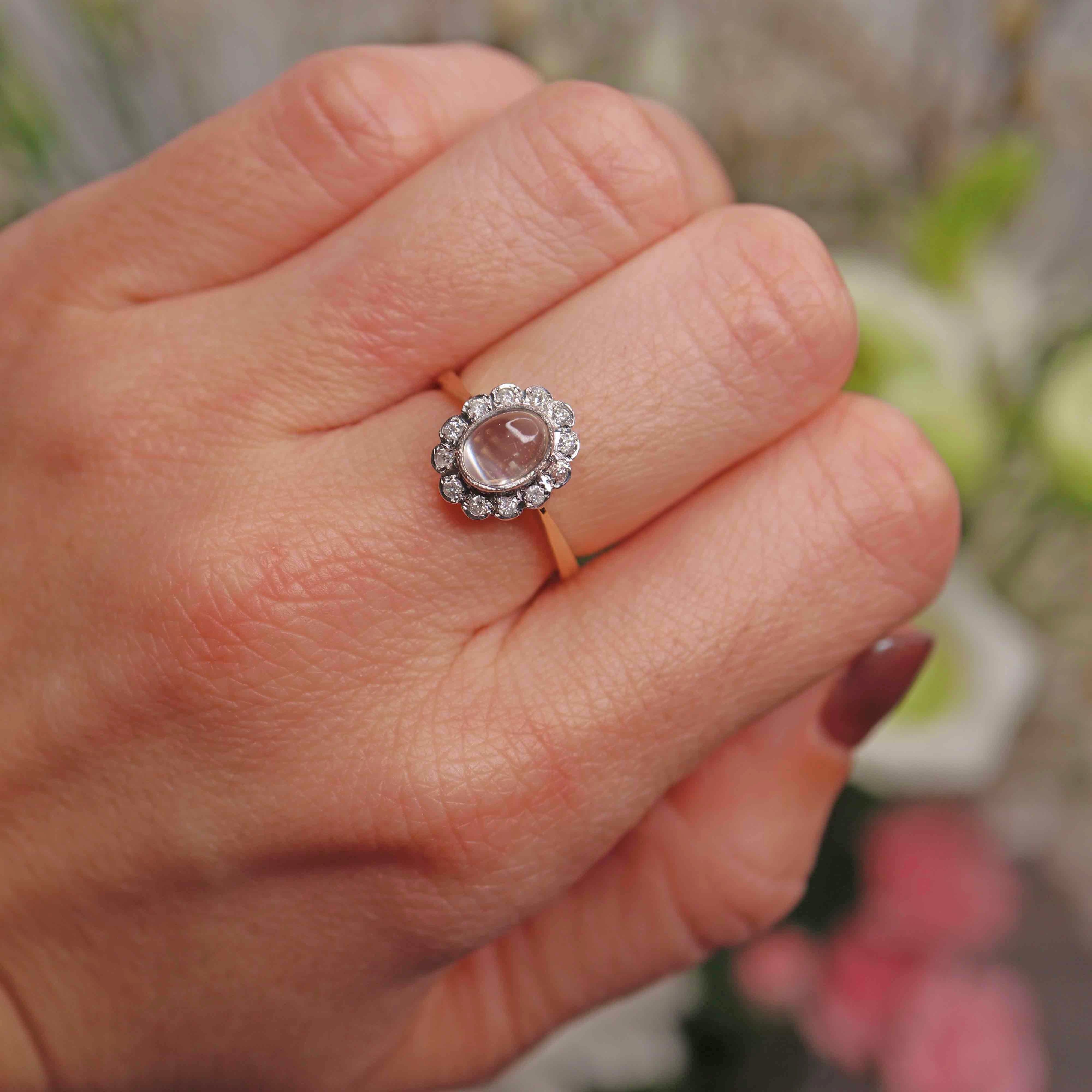 Ellibelle Jewellery Edwardian Style Moonstone & Diamond Cluster Ring