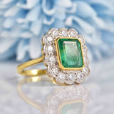 Ellibelle Jewellery Edwardian Style Natural Emerald & Diamond 18ct Gold Engagement Ring