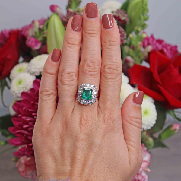 Ellibelle Jewellery Edwardian Style Natural Emerald & Diamond 18ct Gold Engagement Ring