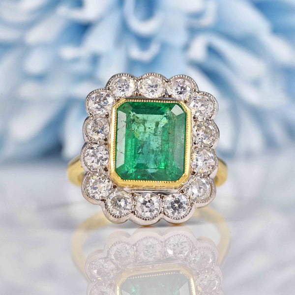 Ellibelle Jewellery Edwardian Style Natural Emerald & Diamond 18ct Gold Engagement Ring