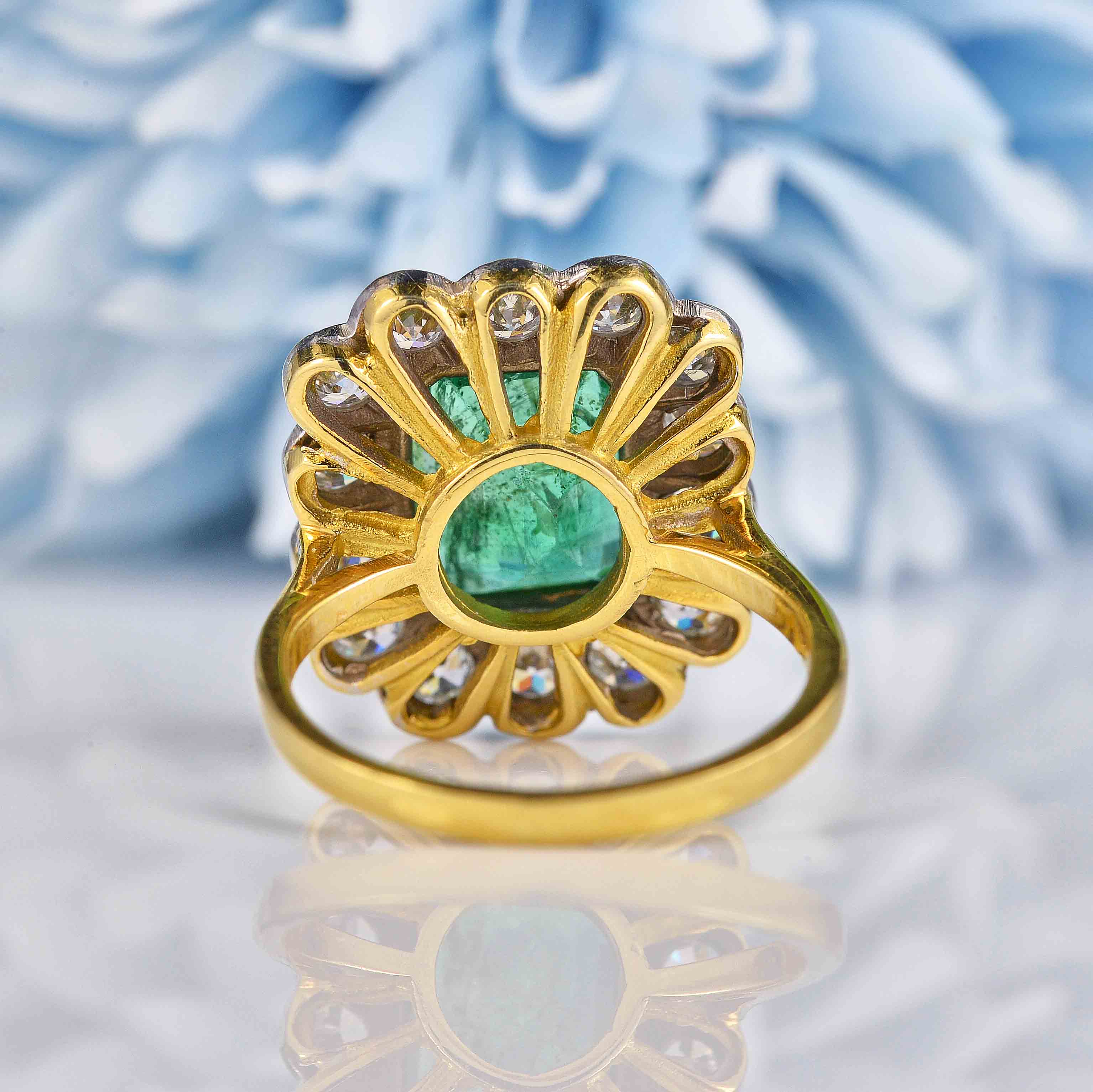 Ellibelle Jewellery Edwardian Style Natural Emerald & Diamond 18ct Gold Engagement Ring