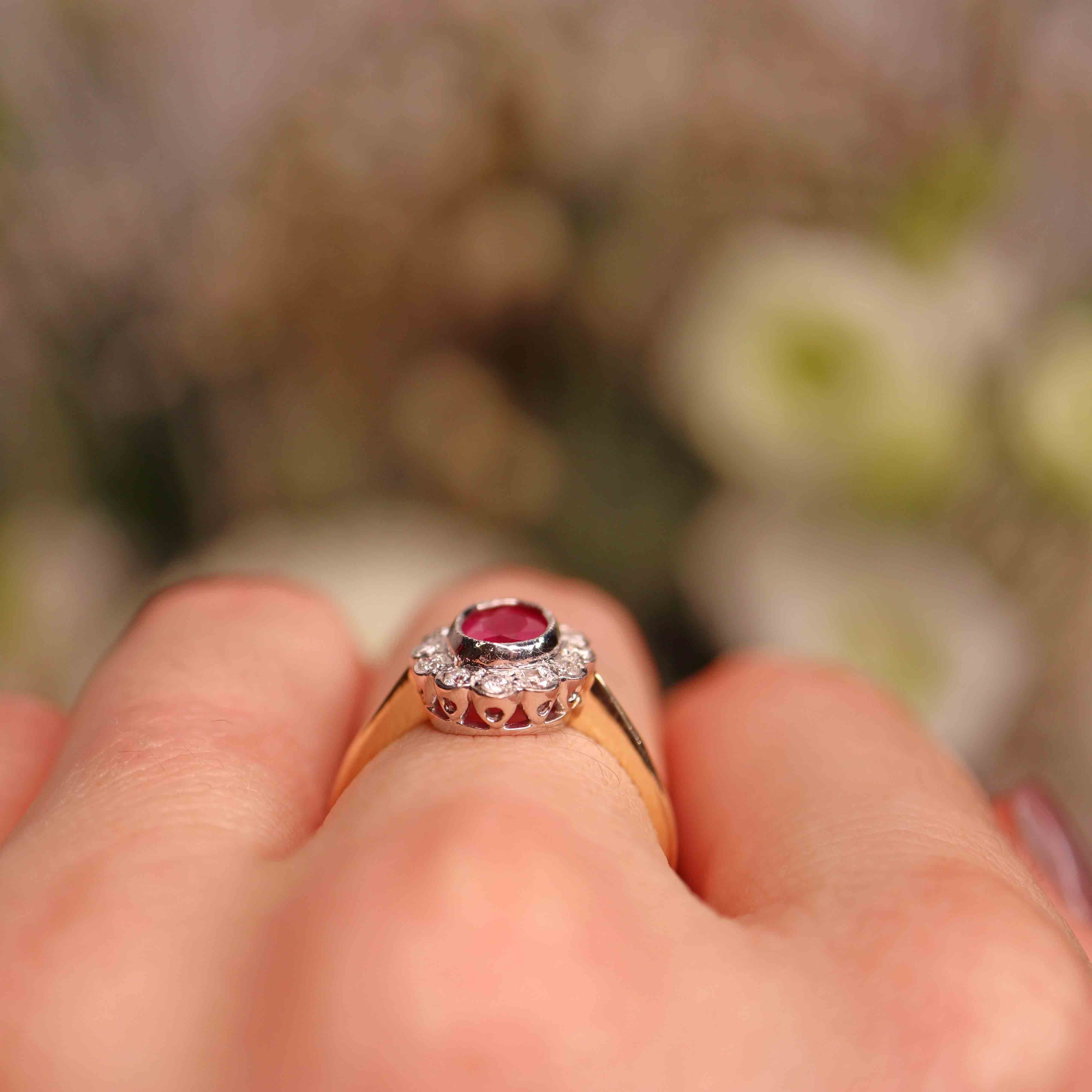 Ellibelle Jewellery Edwardian Style Natural Ruby & Diamond Cluster Ring