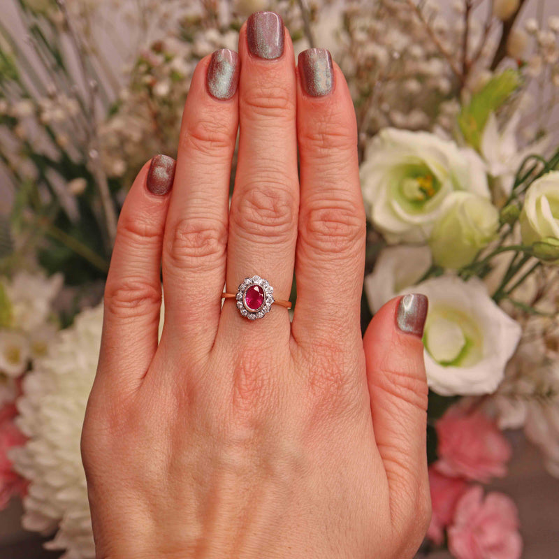 Ellibelle Jewellery Edwardian Style Natural Ruby & Diamond Cluster Ring