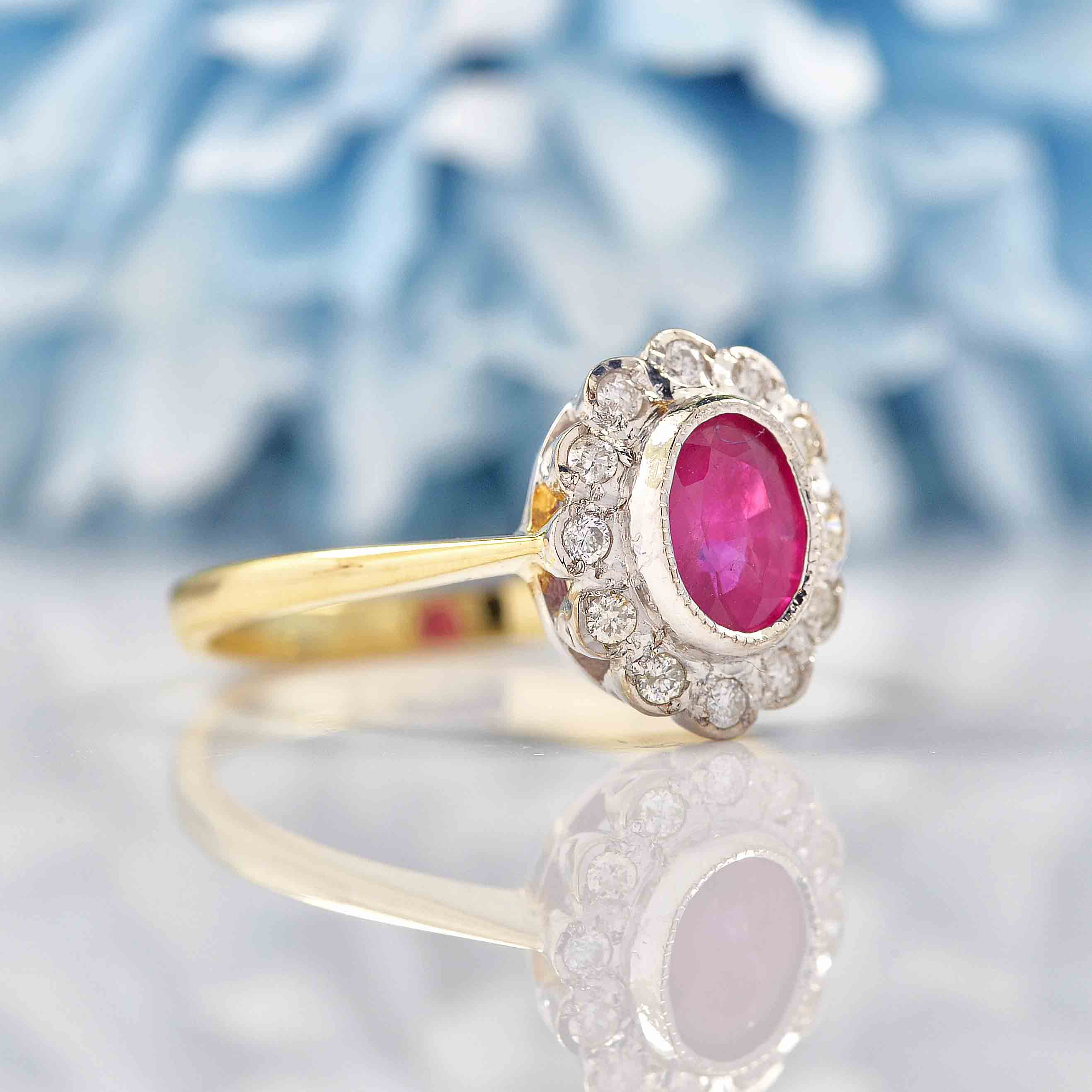 Edwardian Style Natural Ruby Diamond Cluster Ring