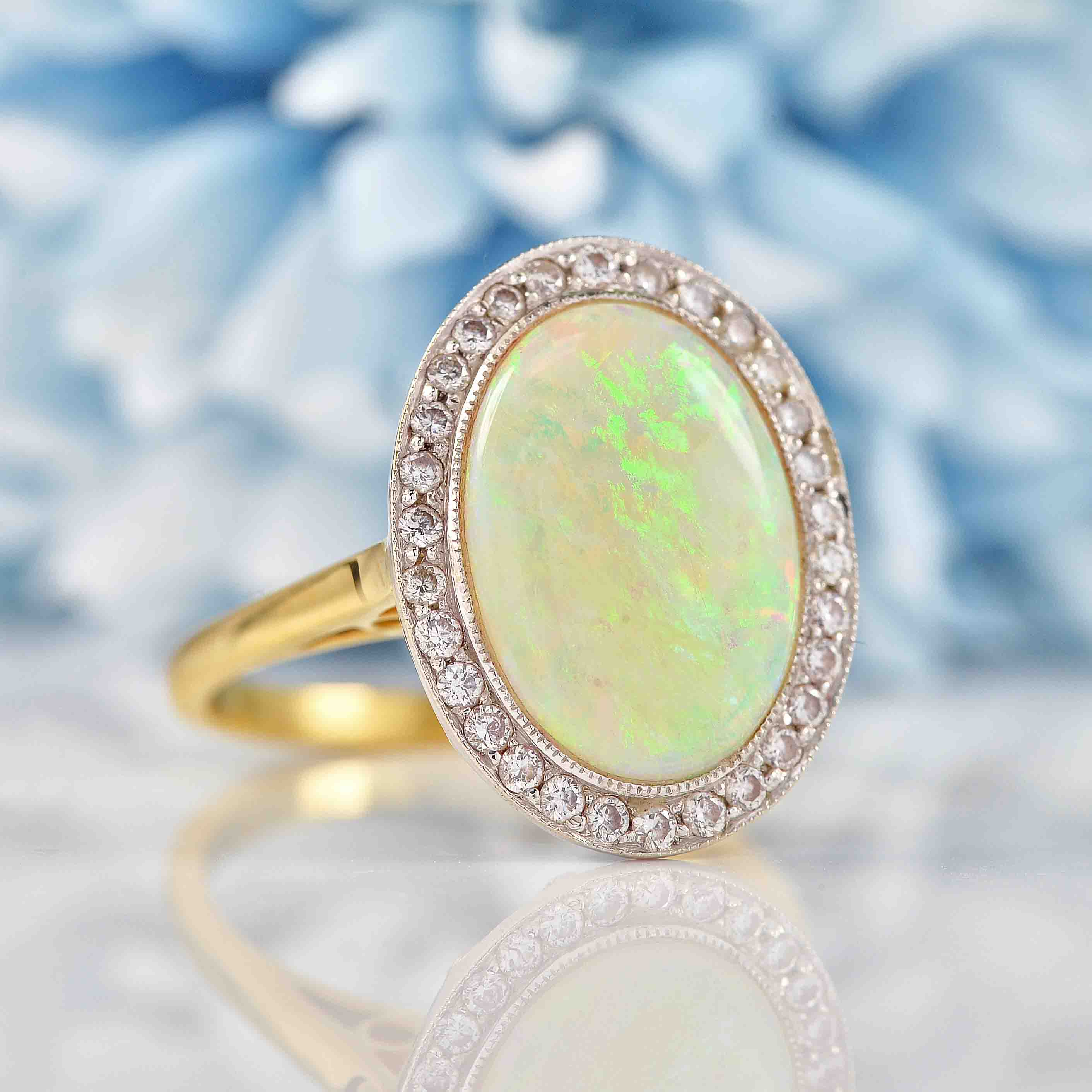 Ellibelle Jewellery Edwardian Style Opal & Diamond 18ct Gold Engagement Ring