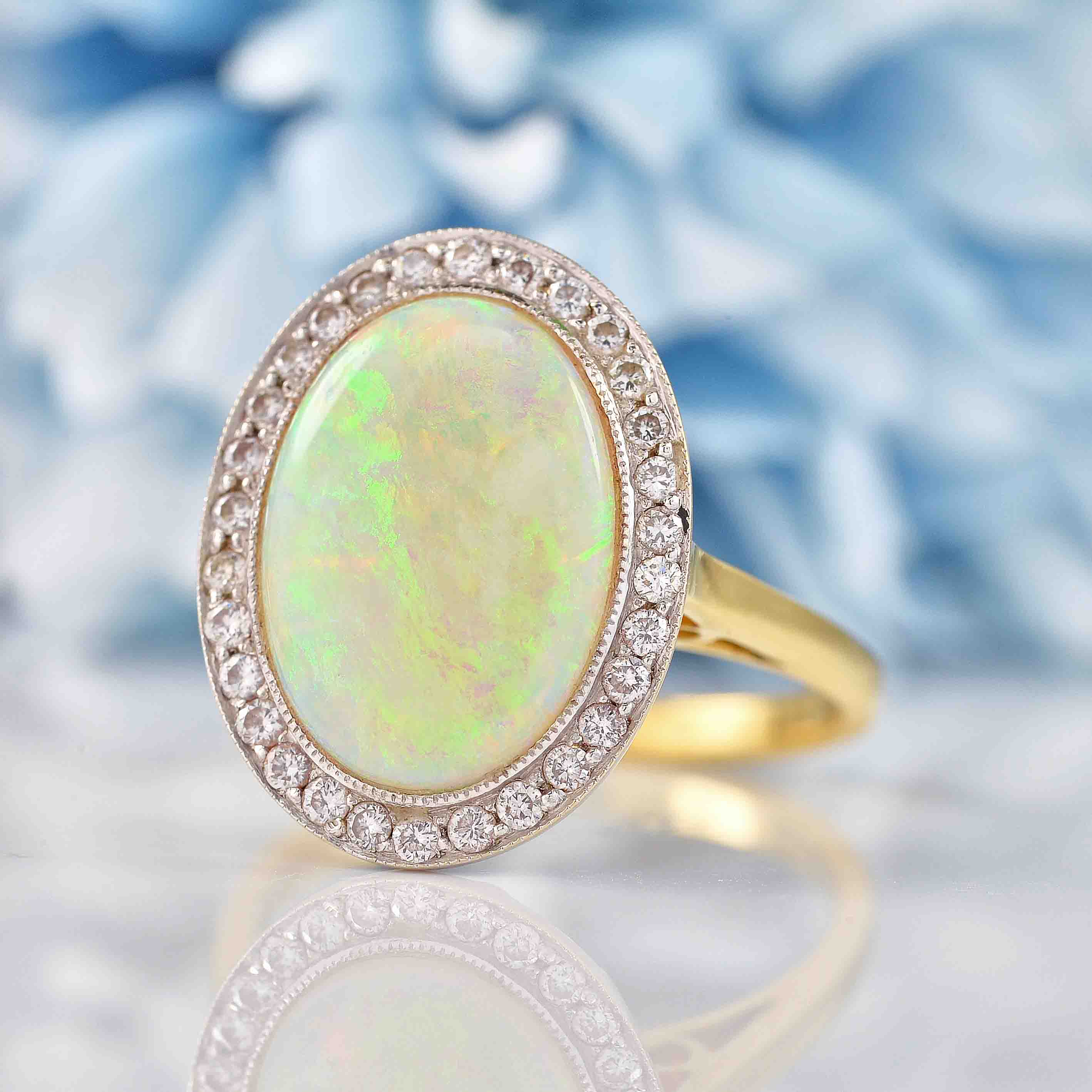 Ellibelle Jewellery Edwardian Style Opal & Diamond 18ct Gold Engagement Ring