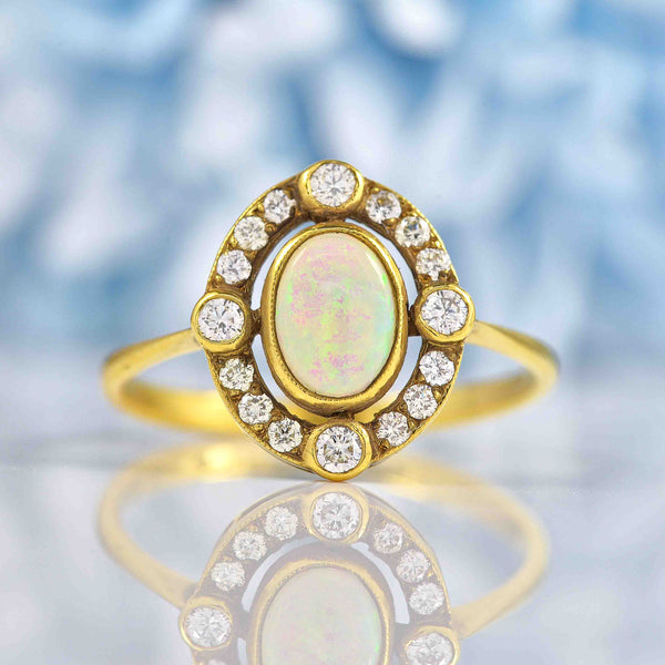 Ellibelle Jewellery Edwardian Style Opal & Diamond 18ct Gold Ring