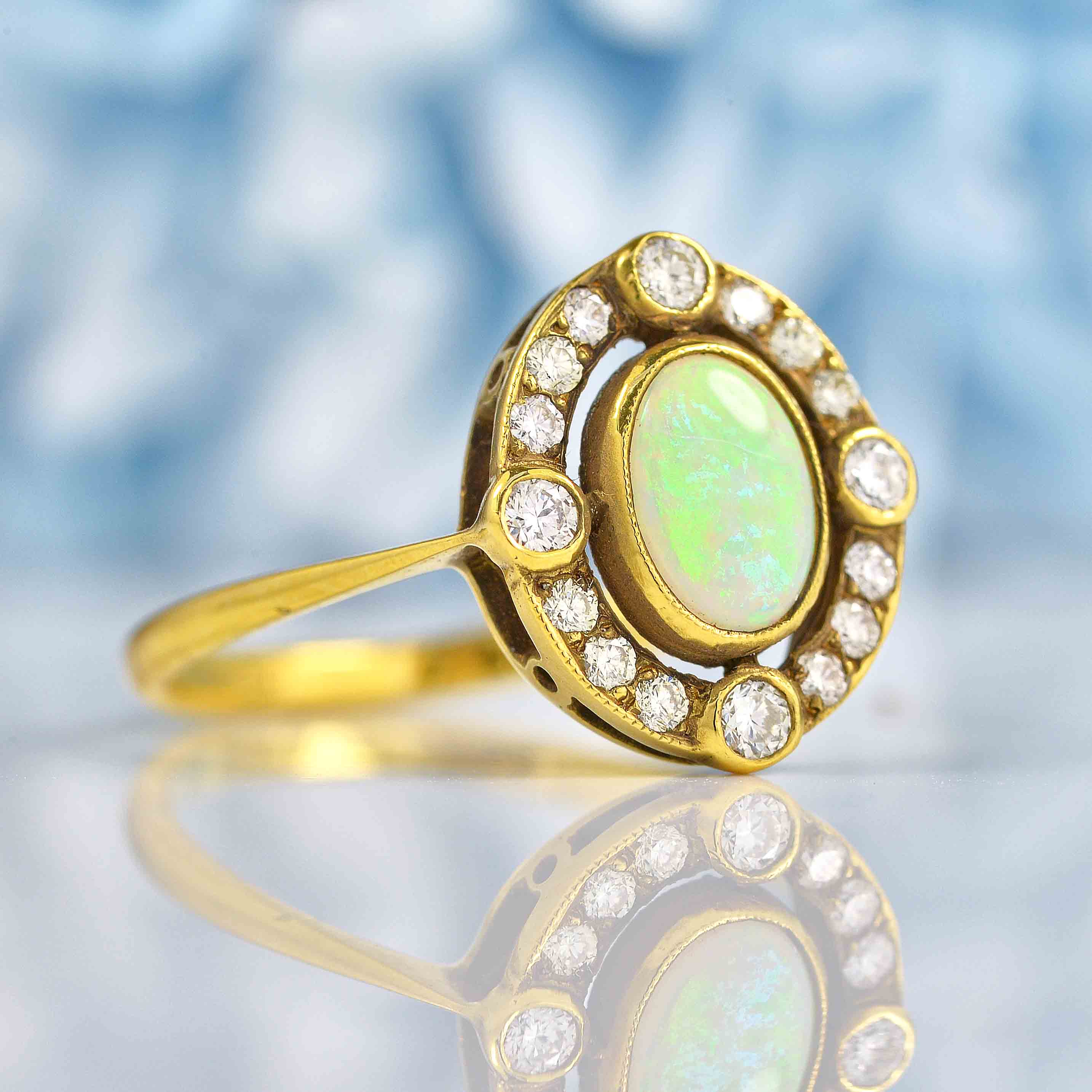 Ellibelle Jewellery Edwardian Style Opal & Diamond 18ct Gold Ring