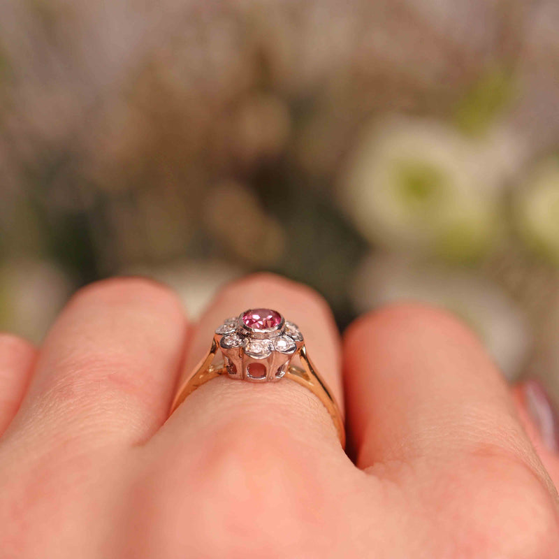 Ellibelle Jewellery Edwardian Style Pink Topaz & Diamond Daisy Cluster Ring