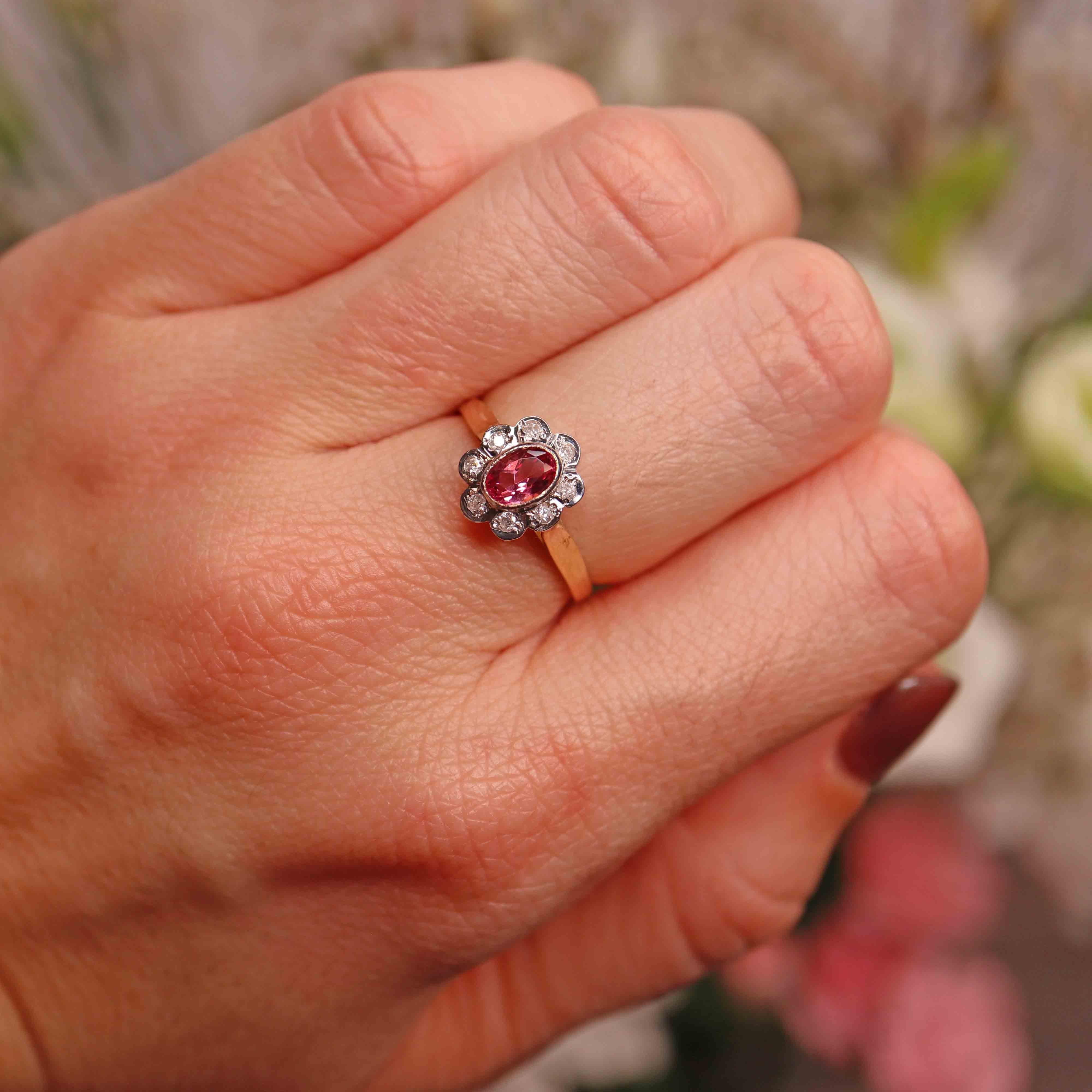 Ellibelle Jewellery Edwardian Style Pink Topaz & Diamond Daisy Cluster Ring