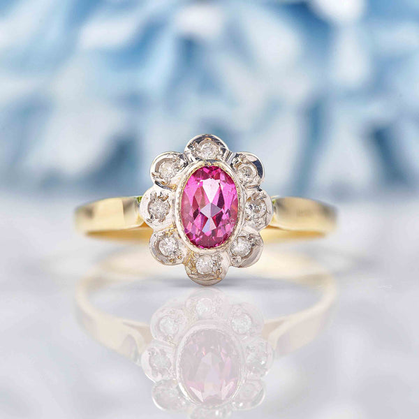 Ellibelle Jewellery Edwardian Style Pink Topaz & Diamond Daisy Cluster Ring