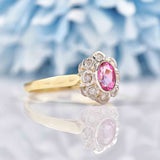 Ellibelle Jewellery Edwardian Style Pink Topaz & Diamond Daisy Cluster Ring