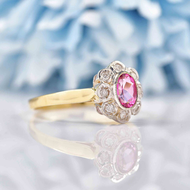 Ellibelle Jewellery Edwardian Style Pink Topaz & Diamond Daisy Cluster Ring