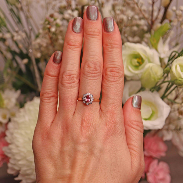 Ellibelle Jewellery Edwardian Style Pink Topaz & Diamond Daisy Cluster Ring