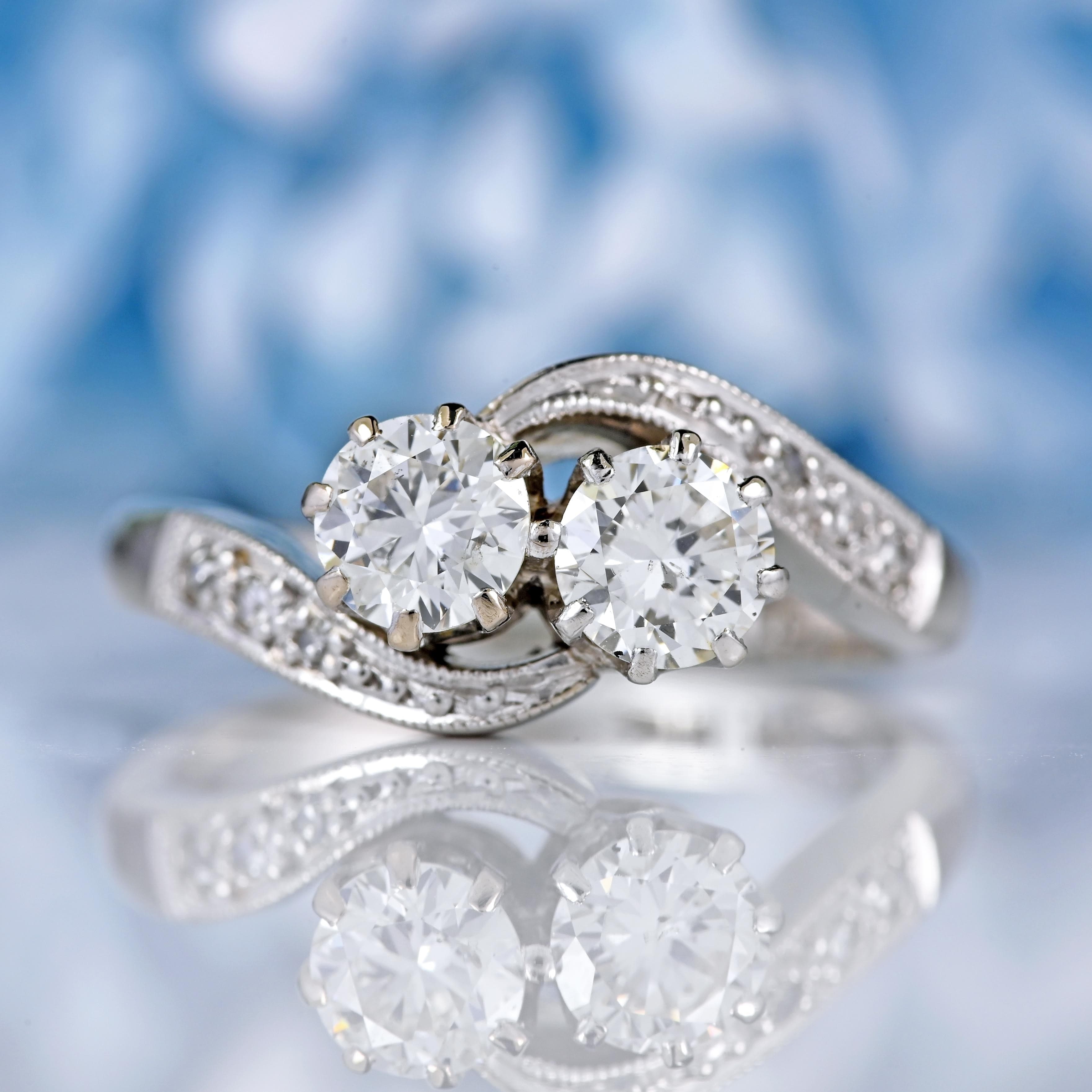 Ellibelle Jewellery Edwardian Style Platinum & Diamond Crossover Engagement Ring (1.00ct)