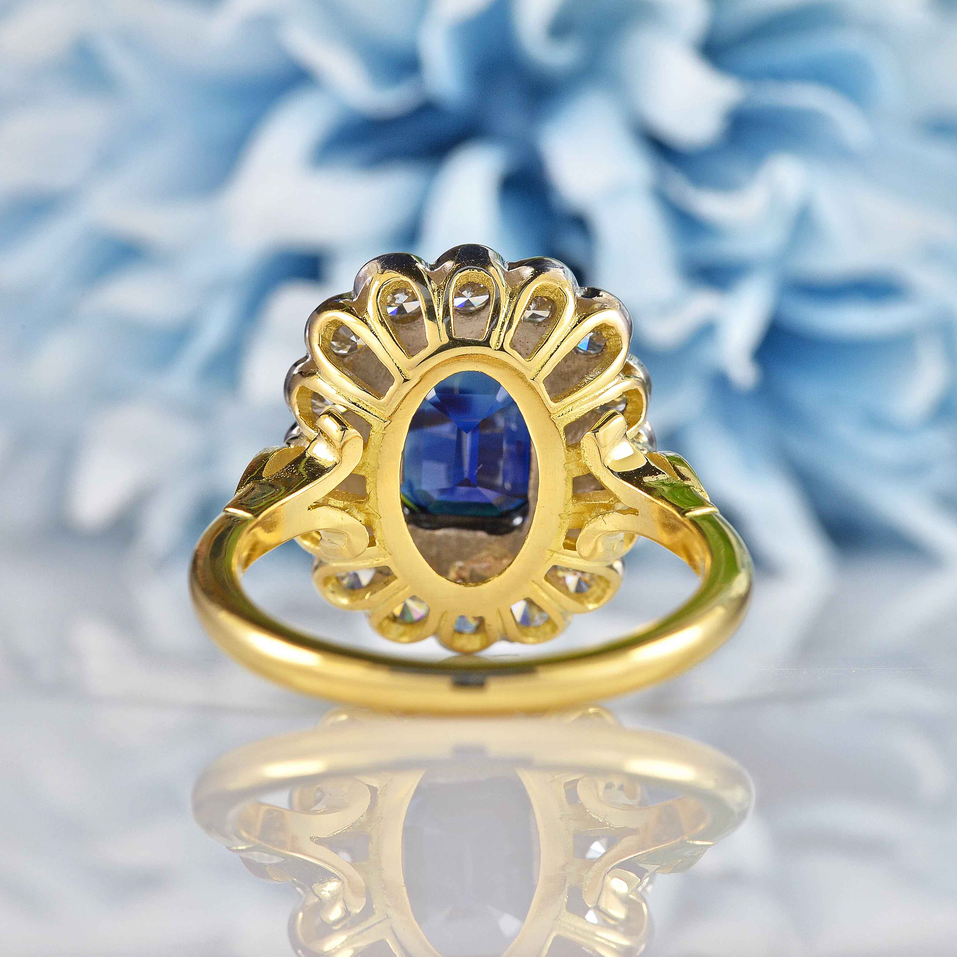 Ellibelle Jewellery Edwardian Style Sapphire & Diamond 18ct Gold Cluster Engagement Ring