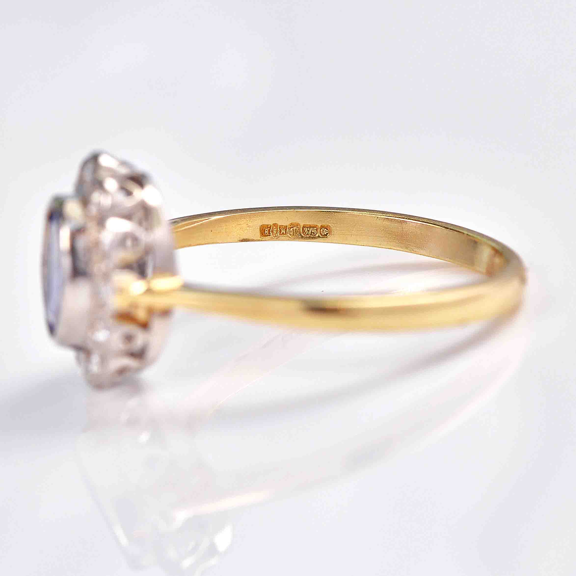 Ellibelle Jewellery Edwardian Style Tanzanite & Diamond Cluster Ring