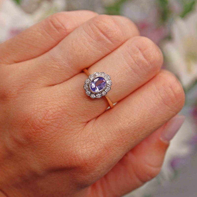 Ellibelle Jewellery Edwardian Style Tanzanite & Diamond Cluster Ring