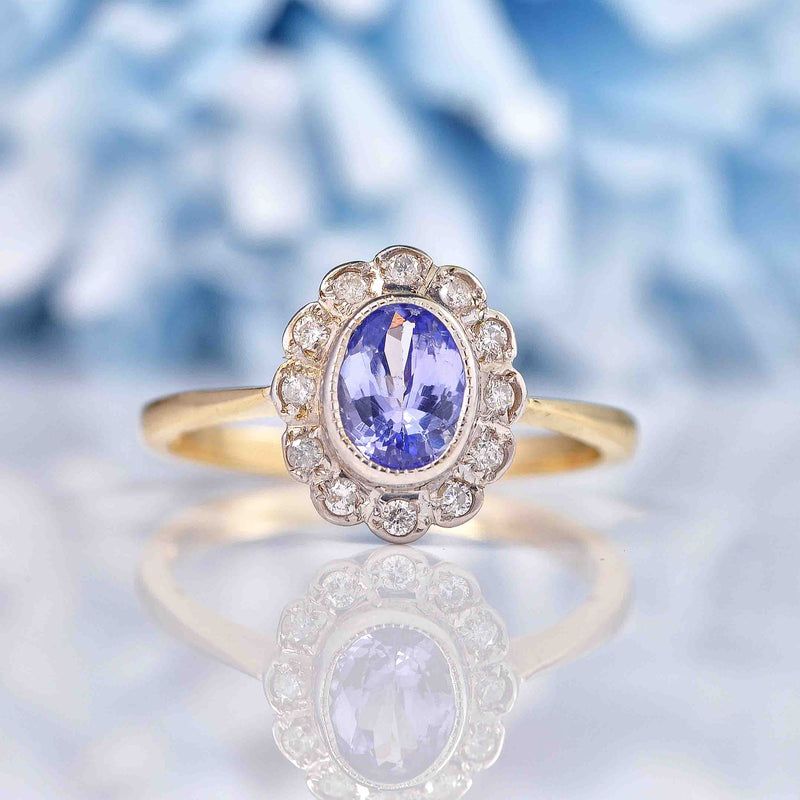 Ellibelle Jewellery Edwardian Style Tanzanite & Diamond Cluster Ring