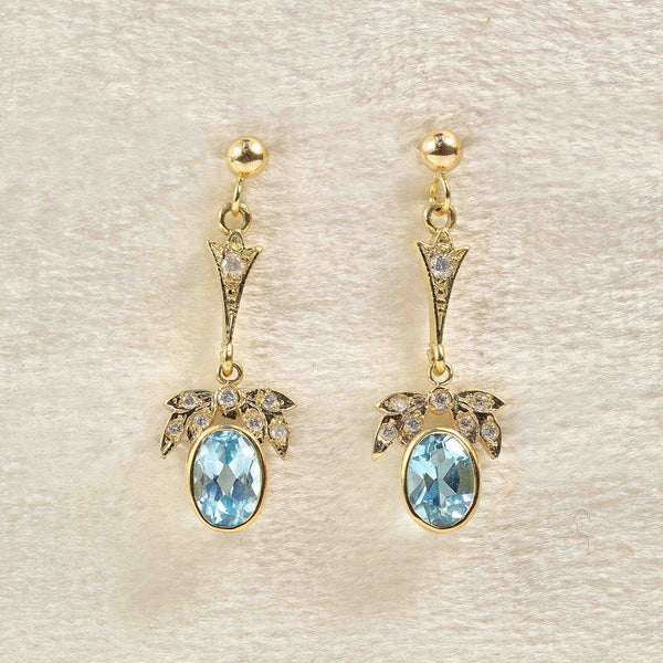 Ellibelle Jewellery Edwardian Style Topaz & Diamond Gold Pendant Drop Earrings