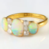Ellibelle Jewellery Edwardian Three-Stone Opal & Old-Cut Diamond 18ct Gold Ring