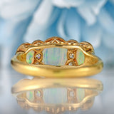 Ellibelle Jewellery Edwardian Three-Stone Opal & Old-Cut Diamond 18ct Gold Ring