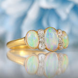 Ellibelle Jewellery Edwardian Three-Stone Opal & Old-Cut Diamond 18ct Gold Ring