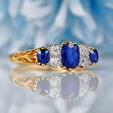Ellibelle Jewellery Edwardian Three-Stone Sapphire & Diamond 18ct Gold Ring