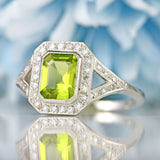 Ellibelle Jewellery Emerald-Cut Peridot & Diamond Platinum Geometric Cluster Ring (1.52cts)