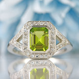 Ellibelle Jewellery Emerald-Cut Peridot & Diamond Platinum Geometric Cluster Ring (1.52cts)
