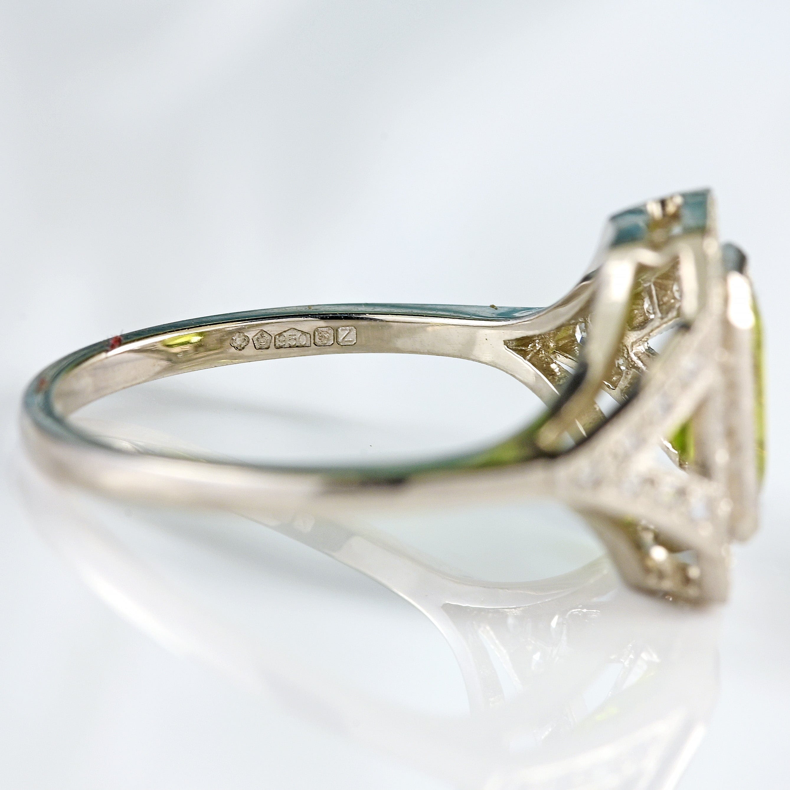 Ellibelle Jewellery Emerald-Cut Peridot & Diamond Platinum Geometric Cluster Ring (1.52cts)