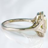 Ellibelle Jewellery Emerald-Cut Peridot & Diamond Platinum Geometric Cluster Ring (1.52cts)