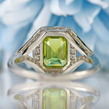 Ellibelle Jewellery Emerald-Cut Peridot & Diamond Platinum Geometric Cluster Ring (1.52cts)