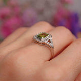 Ellibelle Jewellery Emerald-Cut Peridot & Diamond Platinum Geometric Cluster Ring (1.52cts)