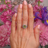 Ellibelle Jewellery Emerald-Cut Peridot & Diamond Platinum Geometric Cluster Ring (1.52cts)