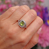 Ellibelle Jewellery Emerald-Cut Peridot & Diamond Platinum Geometric Cluster Ring (1.52cts)