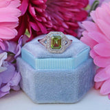 Ellibelle Jewellery Emerald-Cut Peridot & Diamond Platinum Geometric Cluster Ring (1.52cts)