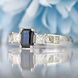 Ellibelle Jewellery Emerald-Cut Sapphire & Princess-Cut Diamond 18ct White Gold Ring
