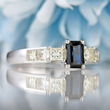 Ellibelle Jewellery Emerald-Cut Sapphire & Princess-Cut Diamond 18ct White Gold Ring