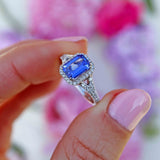 Ellibelle Jewellery Emerald-Cut Tanzanite & Diamond Platinum Halo Ring