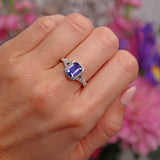 Ellibelle Jewellery Emerald-Cut Tanzanite & Diamond Platinum Halo Ring