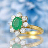 Ellibelle Jewellery Emerald & Diamond 18ct Gold Cluster Engagement Ring (0.90cts)