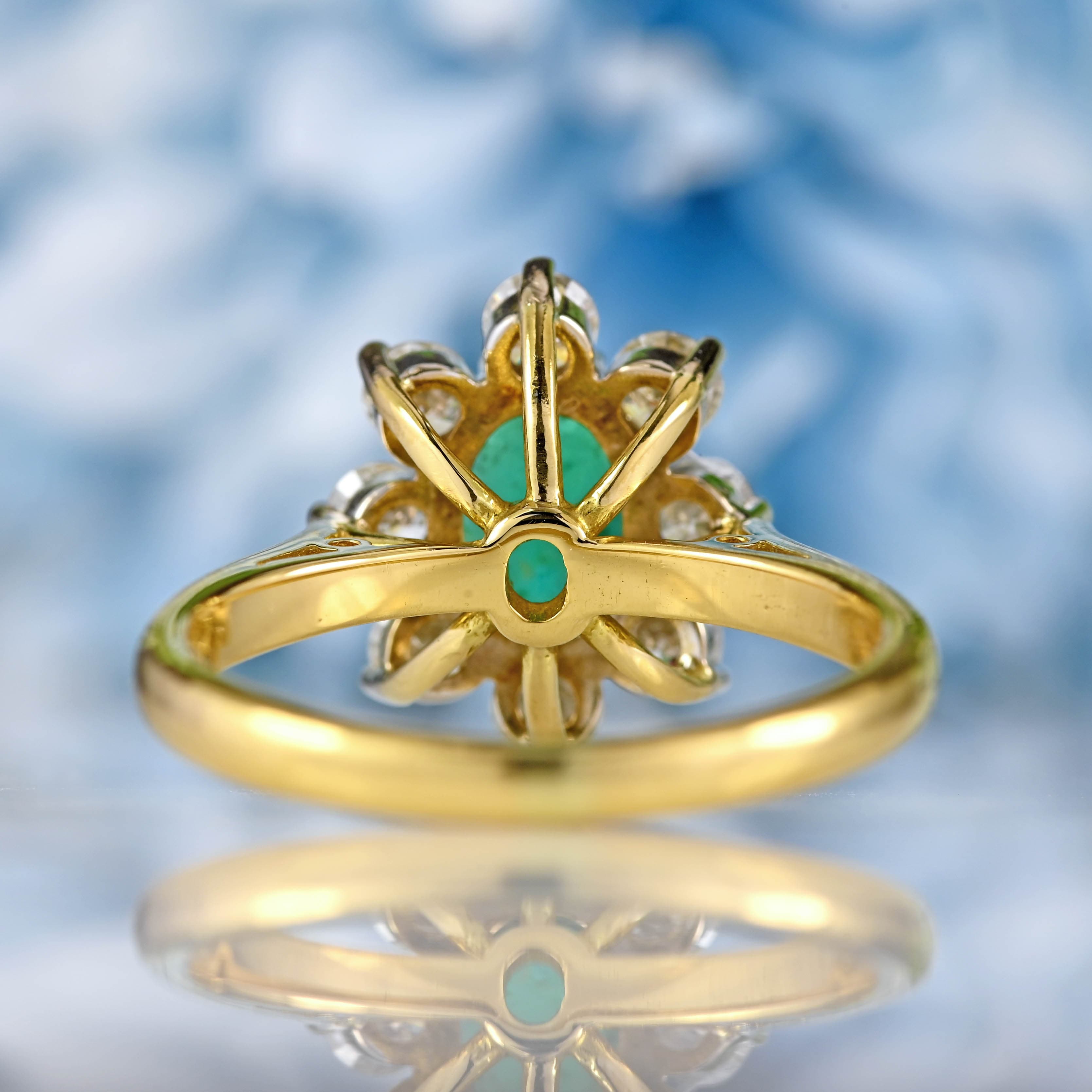 Ellibelle Jewellery Emerald & Diamond 18ct Gold Cluster Engagement Ring (0.90cts)