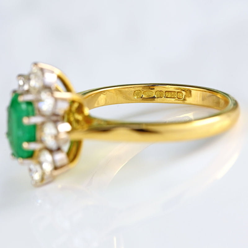 Ellibelle Jewellery Emerald & Diamond 18ct Gold Cluster Engagement Ring (0.90cts)