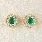 Ellibelle Jewellery Emerald & Diamond 18ct Gold Cluster Stud Earrings