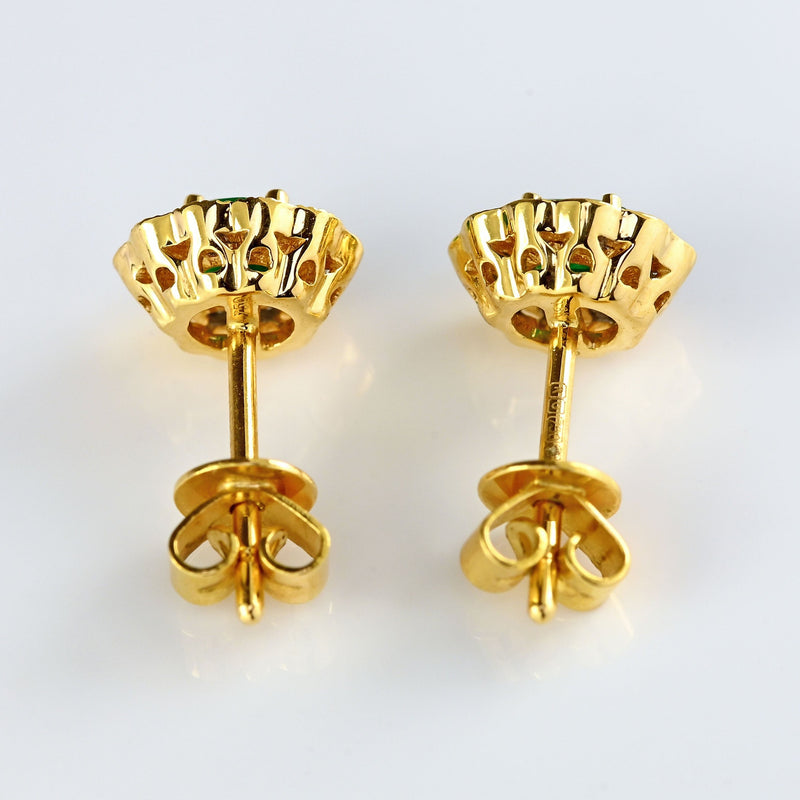 Ellibelle Jewellery Emerald & Diamond 18ct Gold Cluster Stud Earrings