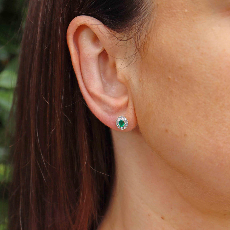 Ellibelle Jewellery Emerald & Diamond 18ct Gold Cluster Stud Earrings