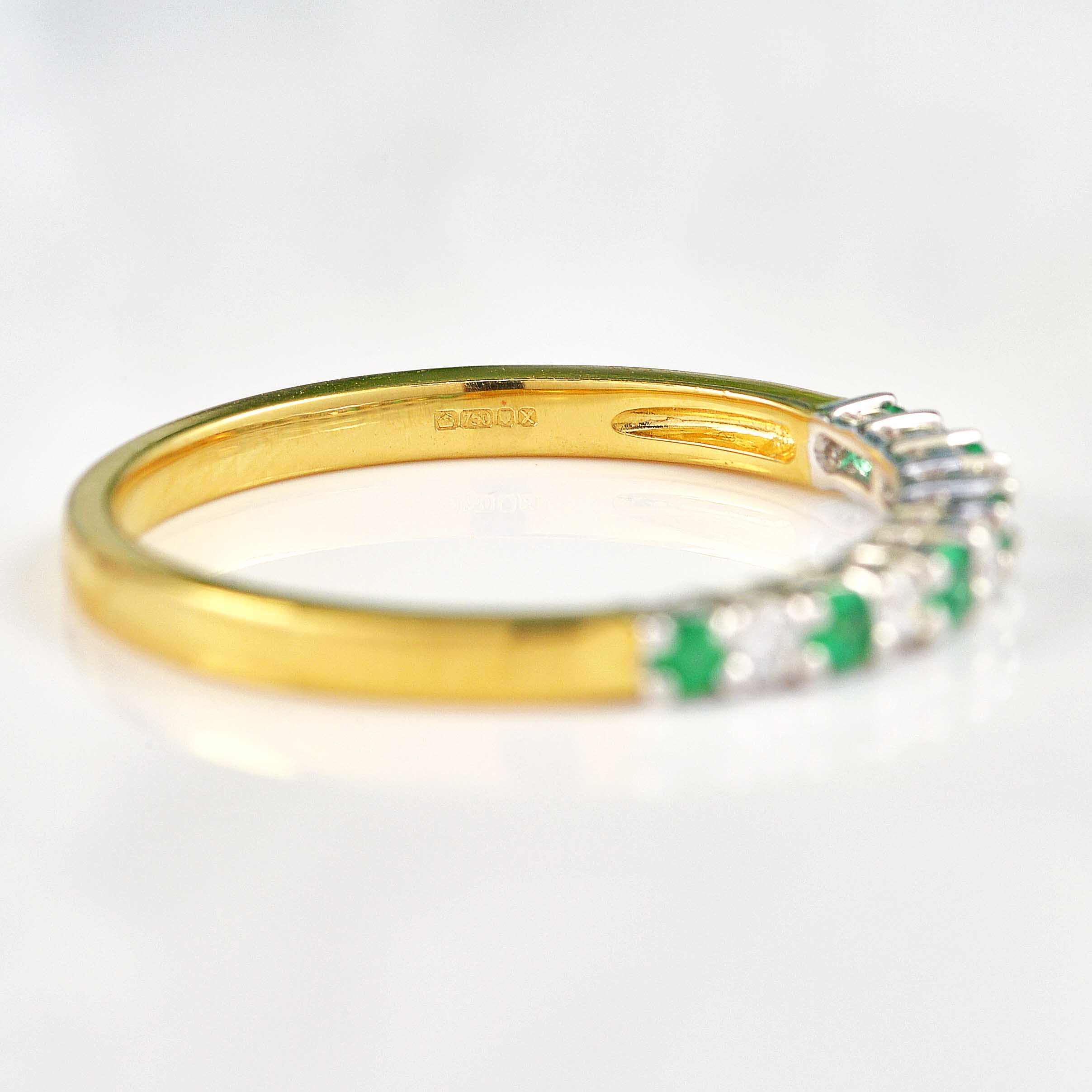 Ellibelle Jewellery Emerald & Diamond 18ct Gold Half-Eternity Thin Band Ring
