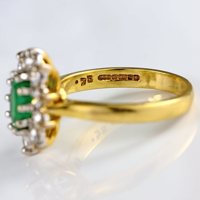 Ellibelle Jewellery Emerald & Diamond 18ct Gold Oval Cluster Engagement Ring (0.75cts)